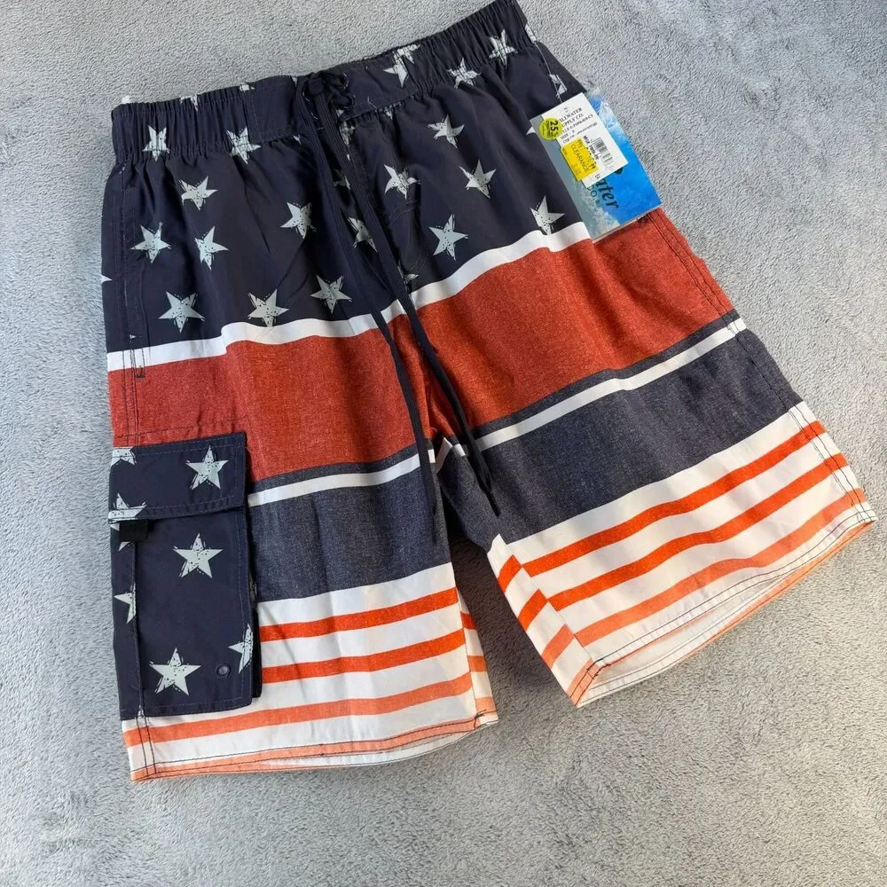 Stillwater Supply Co Swim Trunks Men M Vintage Y2K Deadstock USA Flag NWT